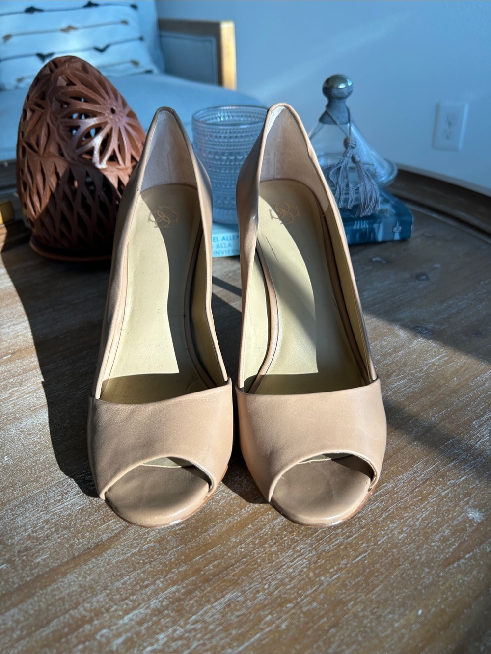 Ann Taylor Blush Nude Peep-Toe Leather Pumps